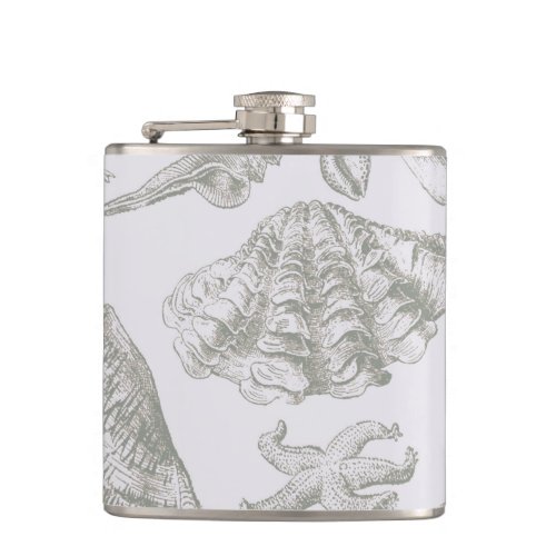 Seashell Soft Antique Art Beach Shells Hip Flask