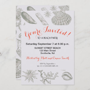 Seashell Soft Antique Art Beach Shells Invitation