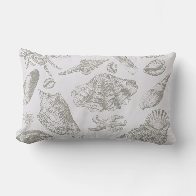 Seashell Soft Antique Art Beach Shells Lumbar Pillow (Front)