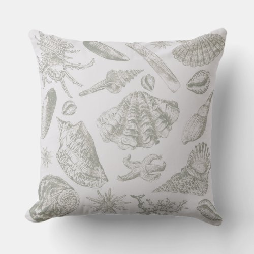 Seashell Soft Antique Art Beach Shells Outdoor Pillow