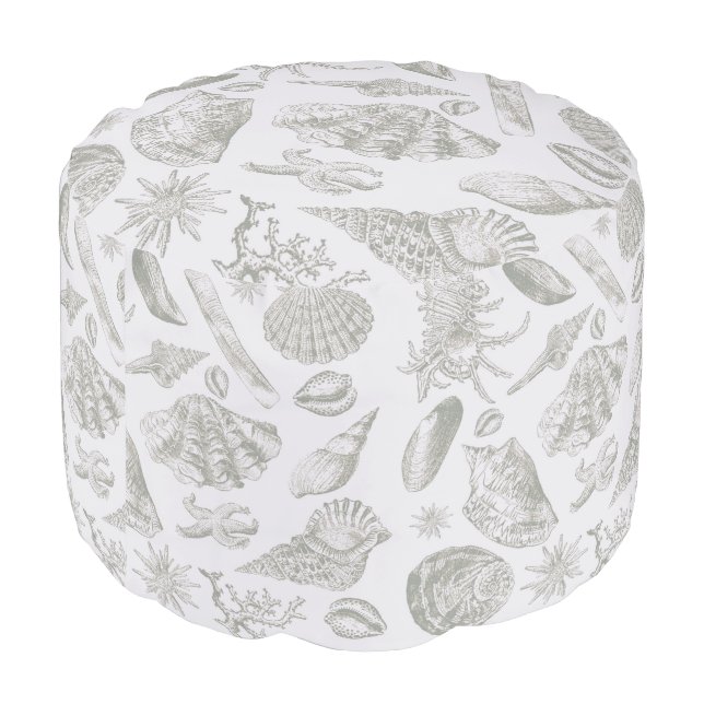 Seashell Soft Antique Art Beach Shells Pouf (Angled Back)