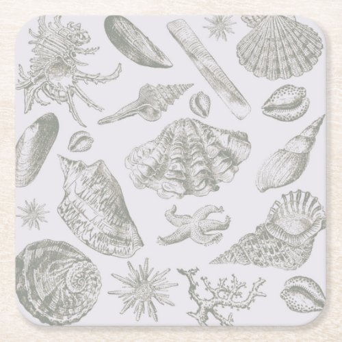 Seashell Soft Antique Art Beach Shells Square Paper Coaster