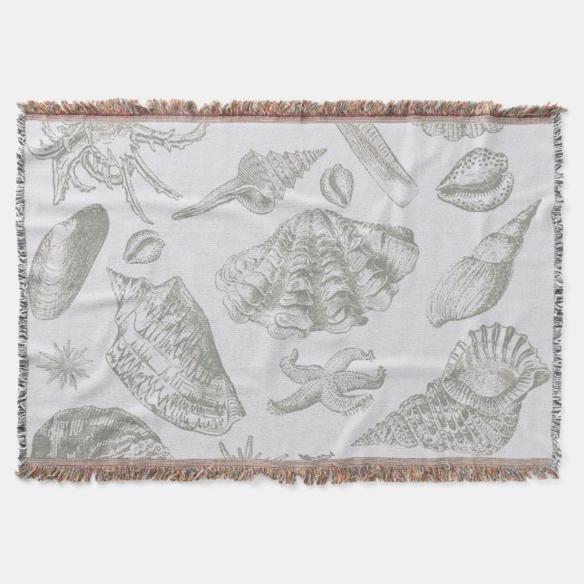 Seashell Soft Antique Art Beach Shells Throw Blanket (Front)