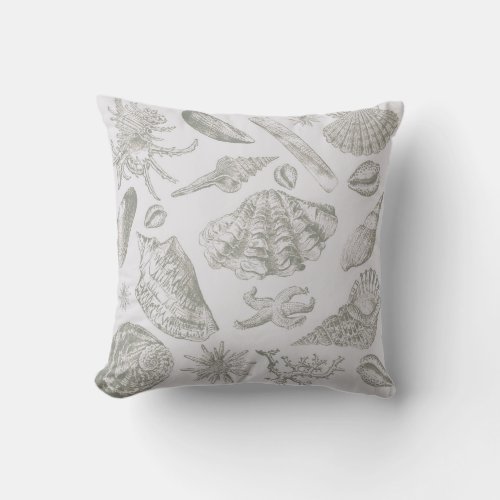 Seashell Soft Antique Art Beach Shells Throw Pillow