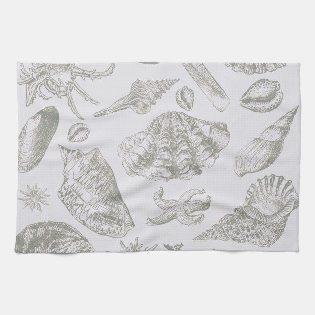Seashell Soft Antique Art Beach Shells Towel (Horizontal)