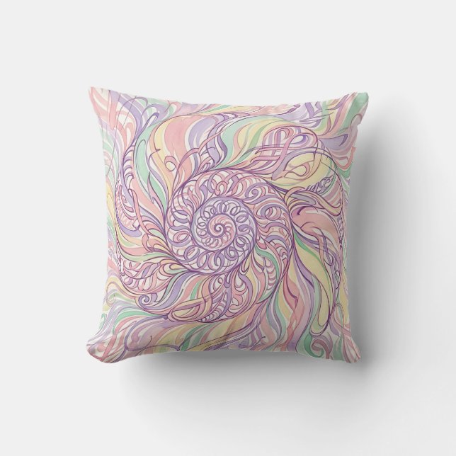 Seashell Spiral Pastel Throw Pillow (Front)