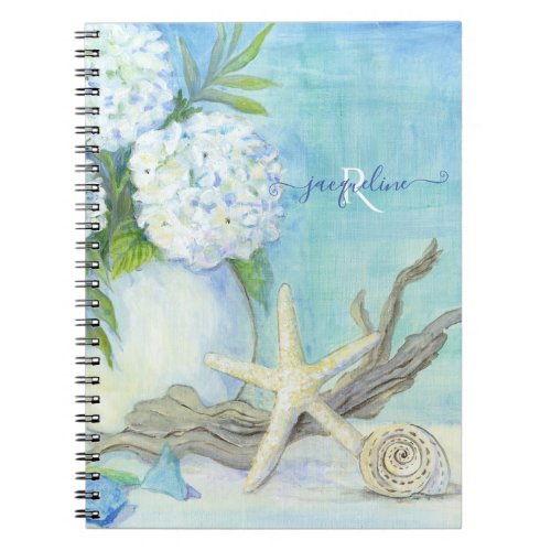 Seashell Starfish Beach Blue White Sea Shore Notebook