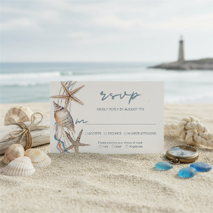 Seashell Starfish Beach Wedding Meal Choice RSVP Card