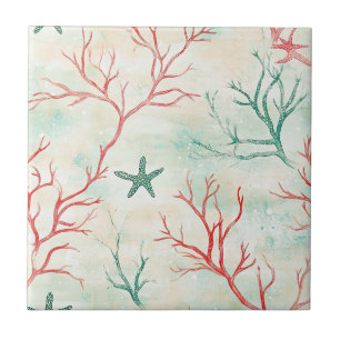 Seashell Starfish Coastal Pattern Ceramic Tile
