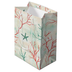 Seashell Starfish Coastal Pattern Medium Gift Bag