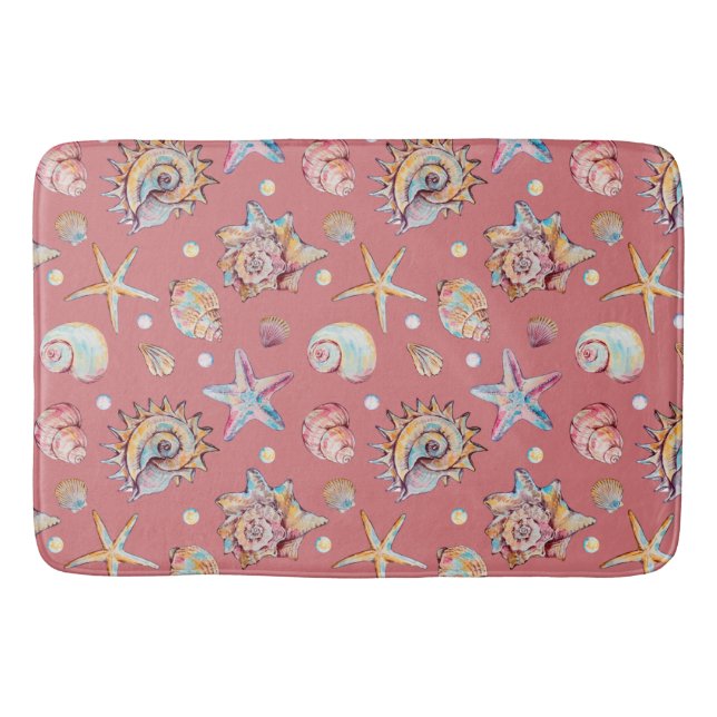 Seashell & Starfish Pattern beach vibes  Bath Mat (Front)