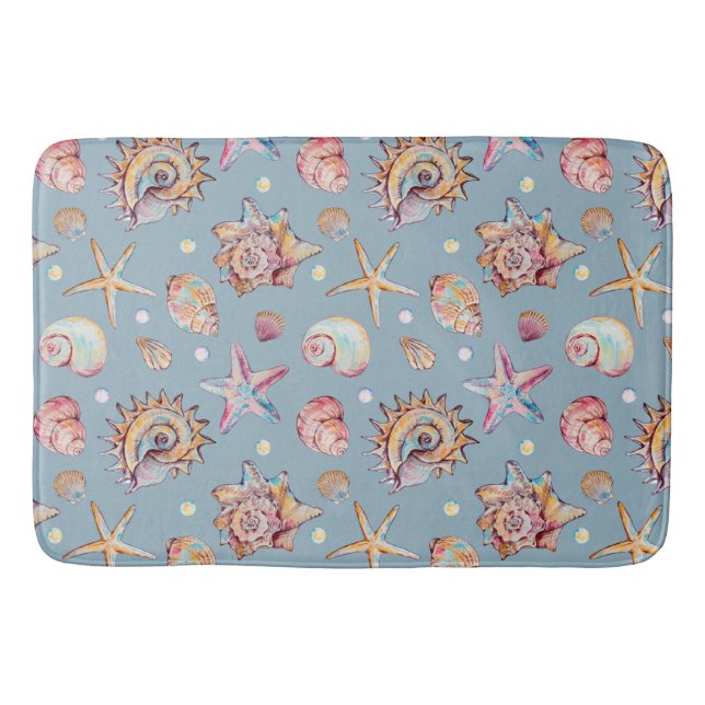 Seashell & Starfish Pattern beach vibes  Bath Mat (Front)