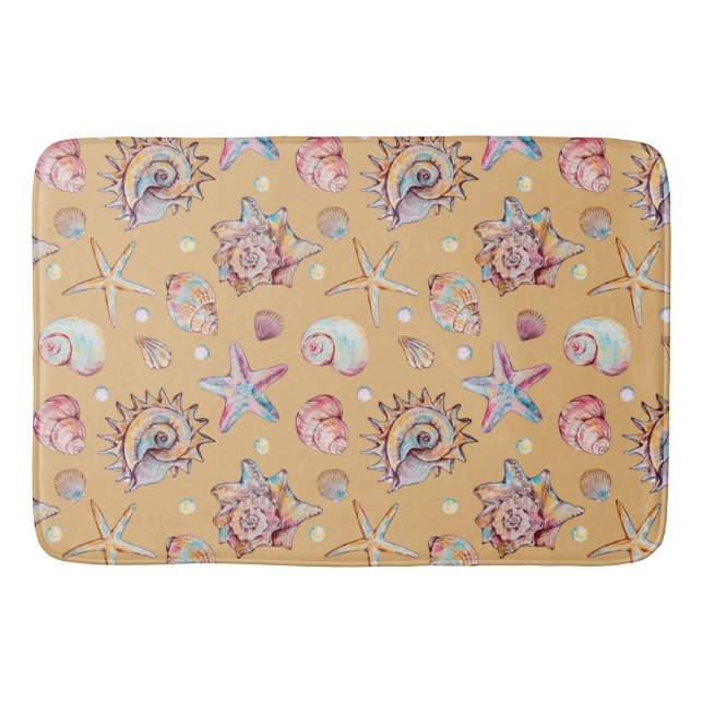 Seashell & Starfish Pattern beach vibes  Bath Mat (Front)