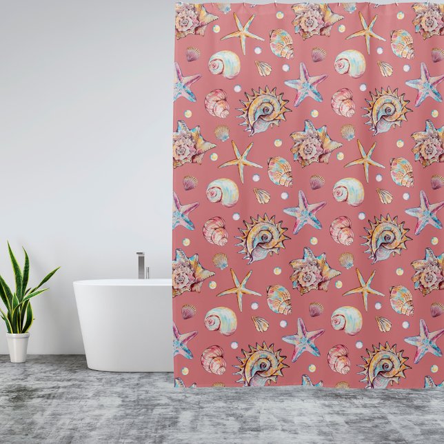 Seashell & Starfish Pattern beach vibes  Shower Curtain (Creator Uploaded)