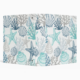 Seashell Starfish Pattern Blue And Teal 3 Ring Binder