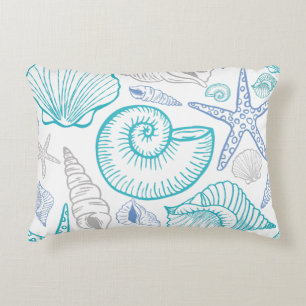 Seashell Starfish Pattern Blue Beige Teal Accent Pillow
