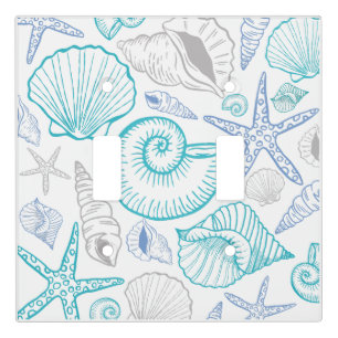 Seashell Starfish Pattern Blue Beige Teal Light Switch Cover