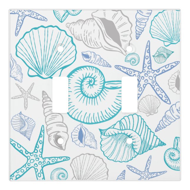 Seashell Starfish Pattern Blue Beige Teal Light Switch Cover (Front)