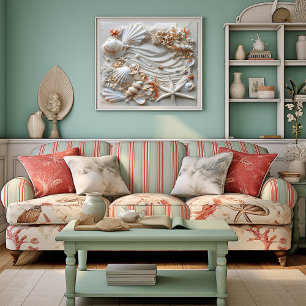 Seashell Starfish Pearls Sand Beach  Summer,   Poster