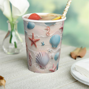 Seashell, Starfish & Seahorses Pastel Sand Party Paper Cups