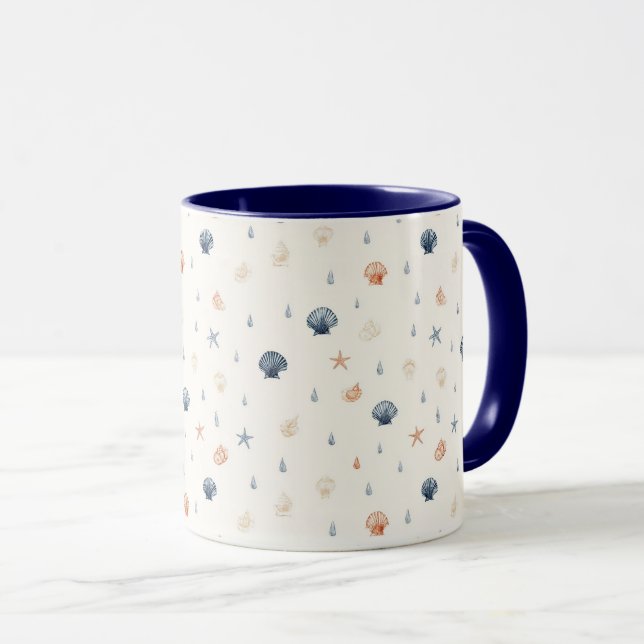 Seashell Starfish Seamless Pattern Mug (Front Right)