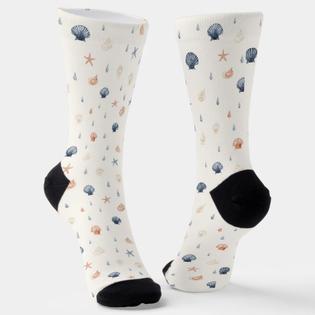 Seashell Starfish Seamless Pattern Socks (Angled)