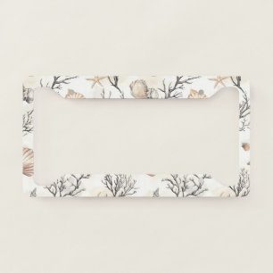 Seashell Starfish Terracotta Ivory Coastal License Plate Frame