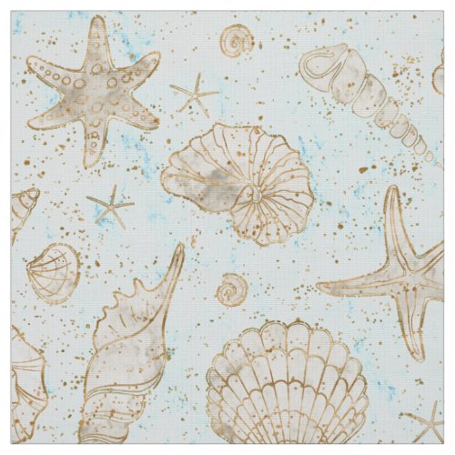 Seashell Starfish Watercolor Bone White ID782 Fabric