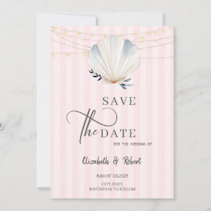 Seashell String Lights Pink Stripes Save The Date