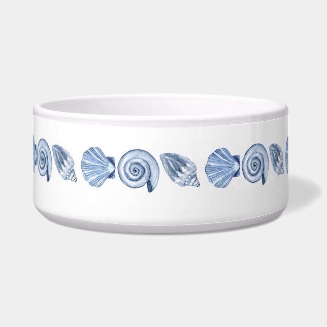Seashell summer Blue Preppy pet dog cat Bowl (Front)