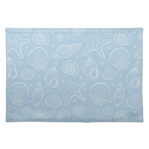 Seashell Summer Coastal Nautical Boho Beach Blue Cloth Placemat