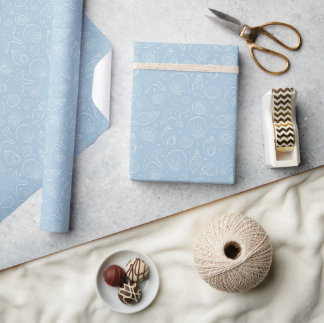 Seashell Summer Coastal Nautical Boho Beach Blue Wrapping Paper