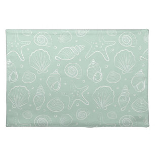 Seashell Summer Coastal Nautical Boho Beach Mint Cloth Placemat