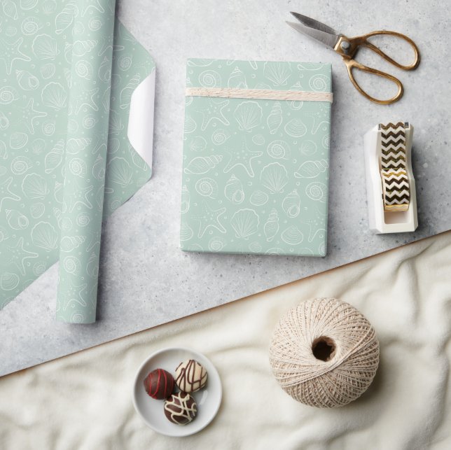Seashell Summer Coastal Nautical Boho Beach Mint Wrapping Paper (Crafts)