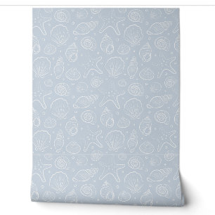 Seashell Summer Coastal Nautical Pale Light Blue Wallpaper