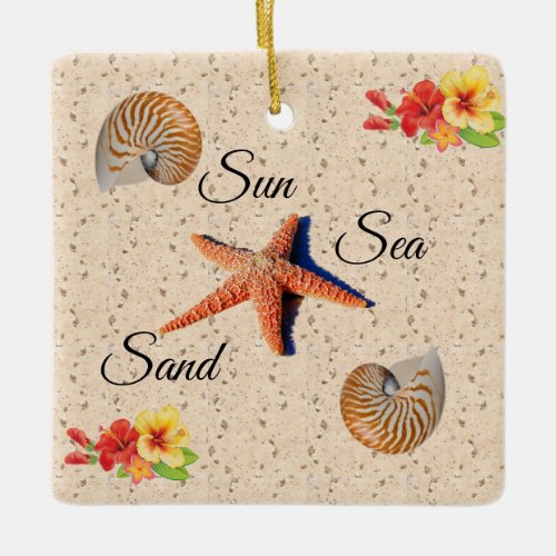 Seashell sun sand ceramic ornament