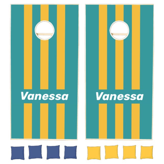 Seashell Sunrise Pin Striped with Name Cornhole Set (Set)