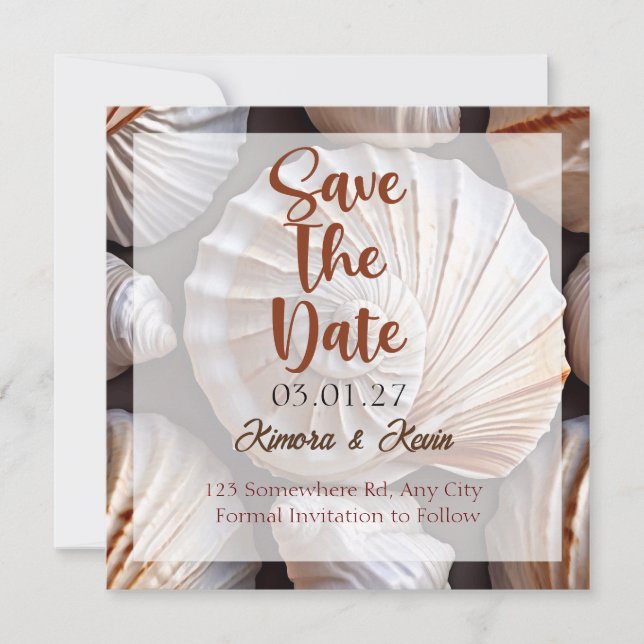 Seashell Theme Personalized Save The Date Card (Front)