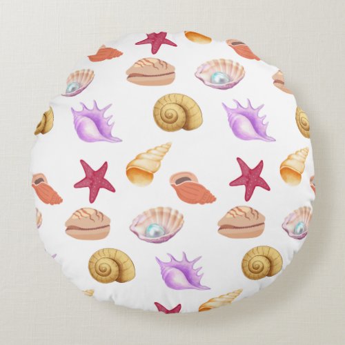Seashell_Themed Creations at Blue Sea House Round Pillow