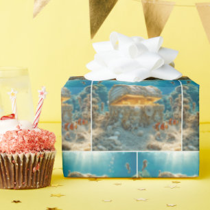 Seashell Treasure Chest Underwater with Coins Wrapping Paper