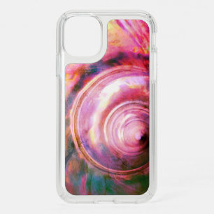 Seashell tropical abstract art pink green blue speck iPhone 11 case