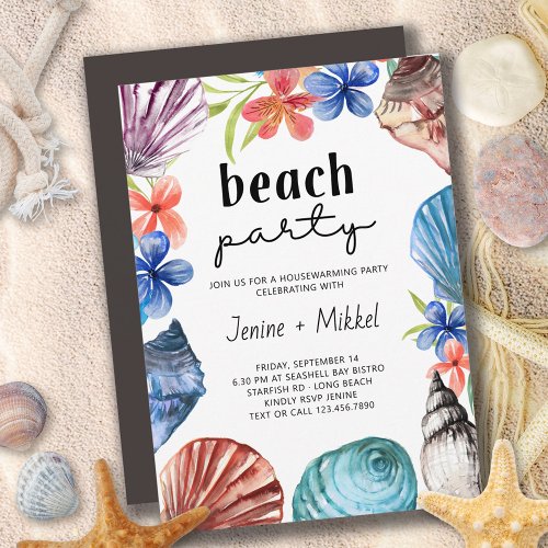 Seashell Tropical Flower House Warming Beach Party Invitation