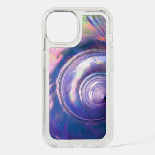 Seashell tropical mother of pearl look purple pink iPhone 15 case