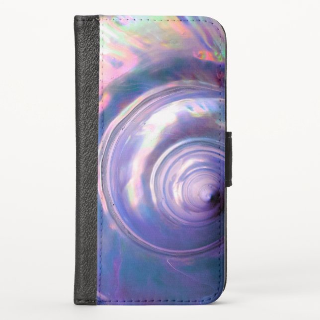 Seashell tropical opal mother of pearl look purple iPhone wallet case (Front)