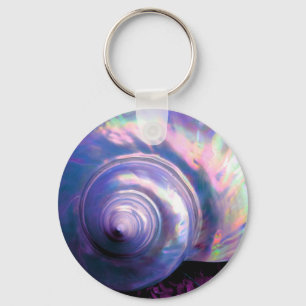 Seashell tropical opal mother of pearl look purple keychain