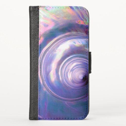 Seashell tropical opal mother of pearl purple pink iPhone XS wallet case