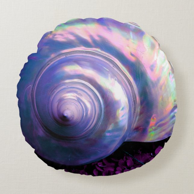 Seashell tropical opalescent mother of pearl round pillow (Front)