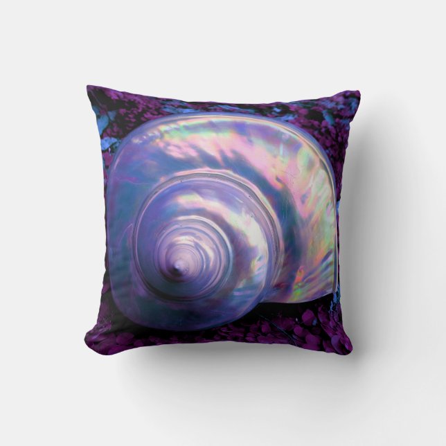 Seashell tropical opalescent mother of pearl throw pillow (Front)