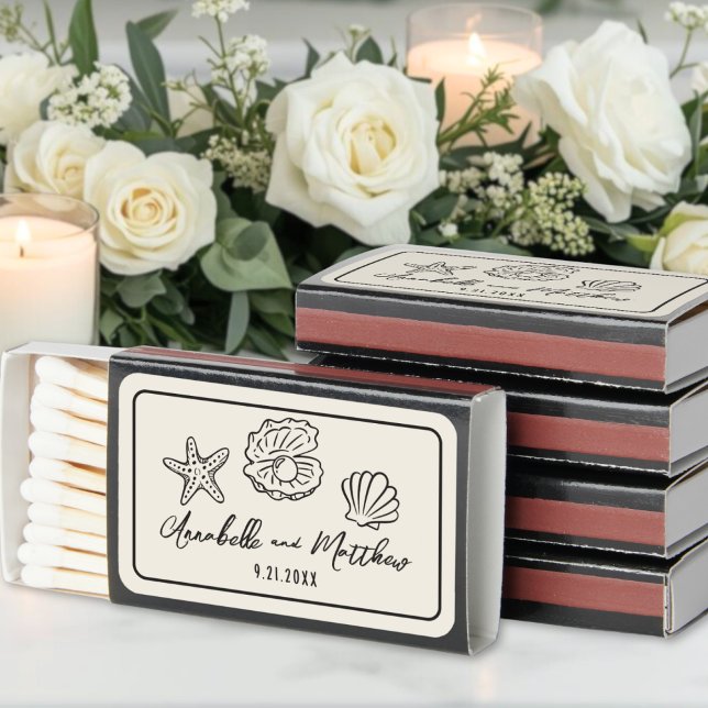 Seashell Vintage Beach Wedding Matchboxes (Seashell Vintage Beach Wedding Matchboxes )