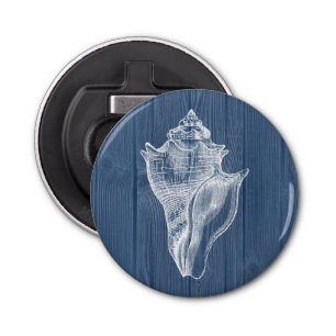 Seashell Vintage Blue Wood Beach Bottle Opener